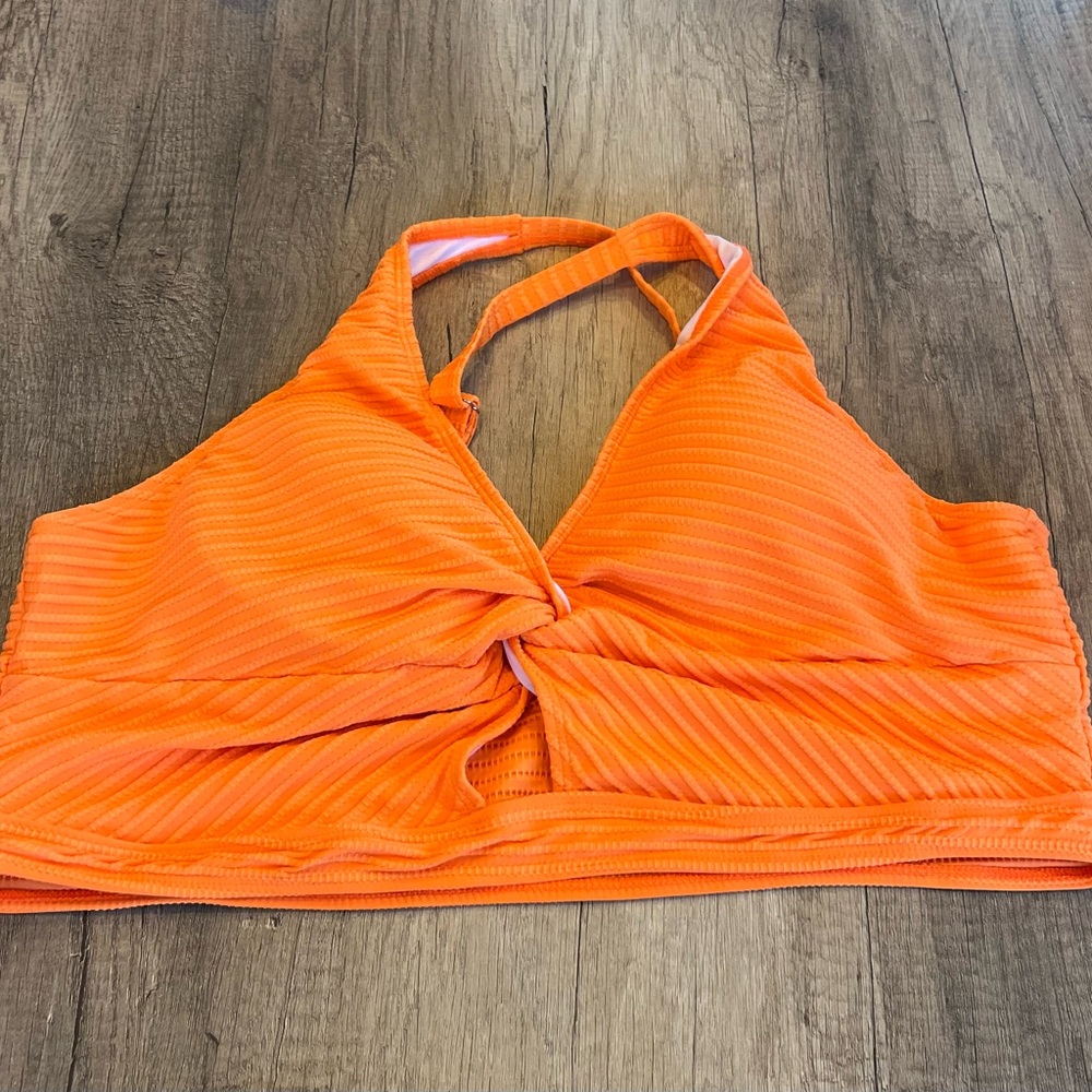 Vibrant Orange Ribbed Halter Bikini Top